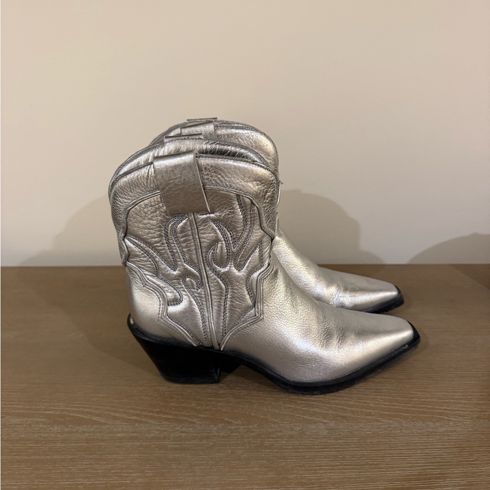 Reformation Metallic Silver Heeled Boots